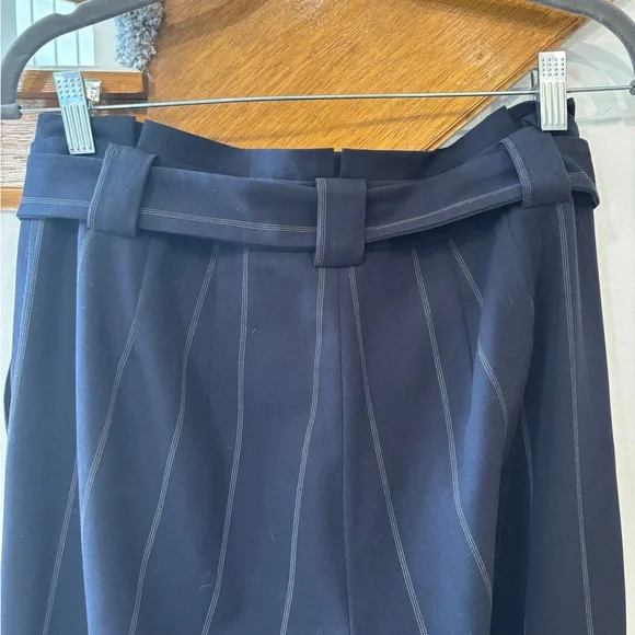 Express Women's Navy Pinstripe Pants with Paperbag Waist - 10 - Picture 4 of 6